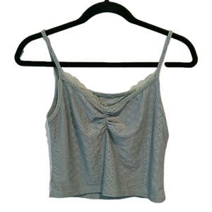 Cider Green Eyelet Lace Cami Top Ruched Crop‎ Tank Women's Size Medium Coquette